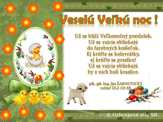 Blahoželanie veliteľa Úradu logistického zabezpečenia OS SR k veľkonočným sviatkom