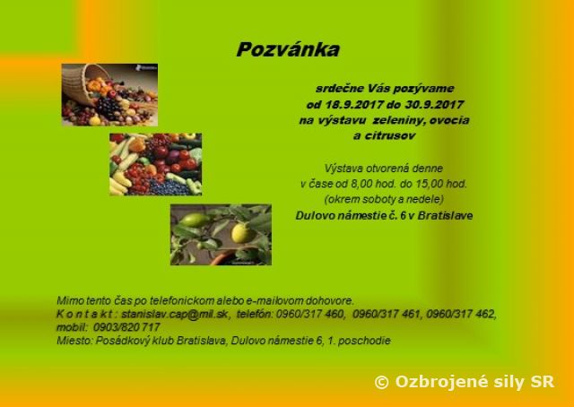 Pozvánka - "Výstava zeleniny, ovocia a citrusových plodov"