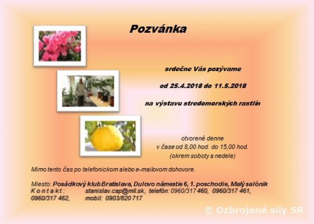 Pozvánka - "Výstava stredomorských rastlín"
