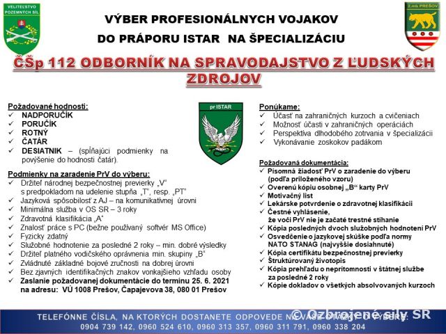 Chceš sa stať príslušníkom roty spravodajskej podpory na prápore ISTAR? Pripravujeme ďalšie výberové konanie.