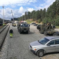 Vykládka techniky v Garkalne (LVA)