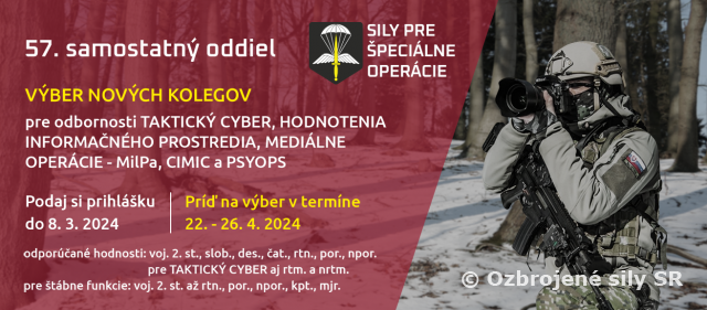 ROZŠÍR TÍM VOJENSKÝCH ŠPECIALISTOV NA INFORMAČNÉ PROSTREDIE! 