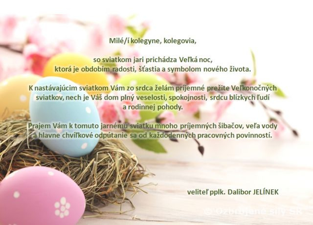 Veľkonočný pozdrav veliteľa žpr