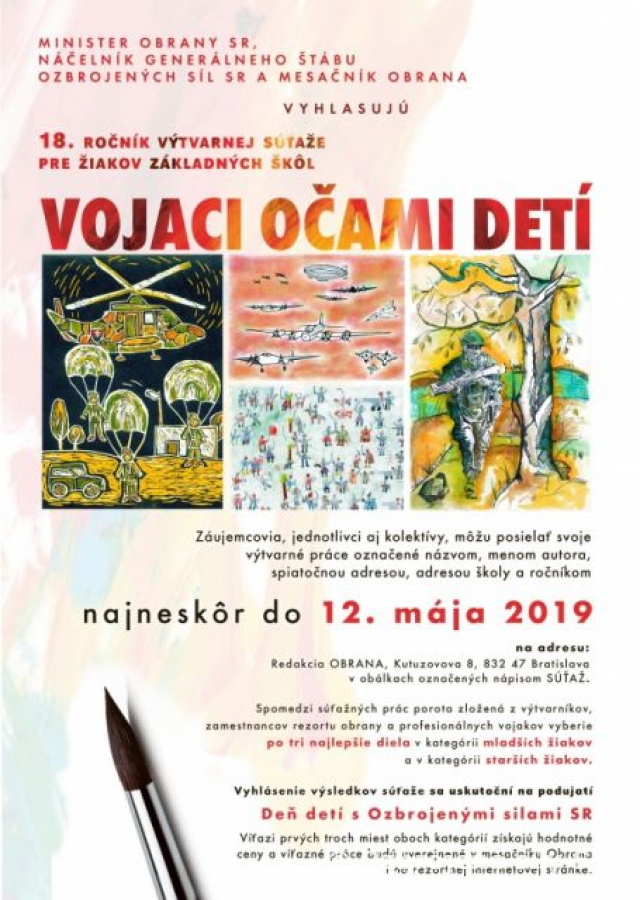 Žiaci základných škôl sa môžu zapojiť do 18. ročníka výtvarnej súťaže rezortu obrany "Vojaci očami detí" 