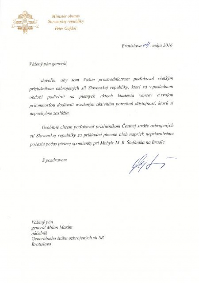 Minister obrany poďakoval vojakom