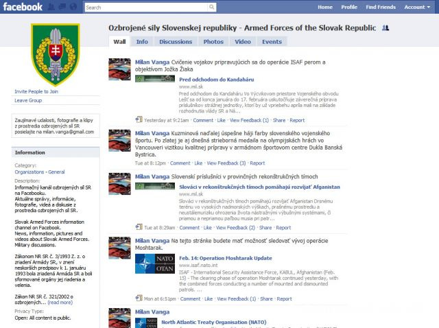 Ozbrojené sily SR majú svoju skupinu v sieti Facebook