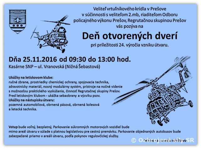 Deň otvorených dverí pri príležitosti 24. výročia vzniku útvaru - avízo