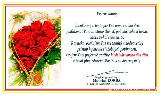 Pozdrav veliteľa VzS k Medzinárodnému dňu žien