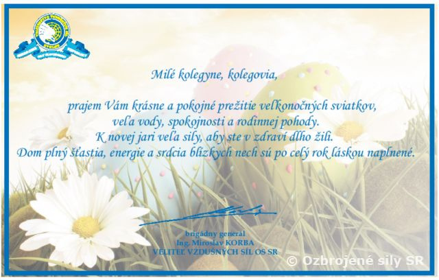Veľkonočný pozdrav veliteľa Vzdušných síl OS SR