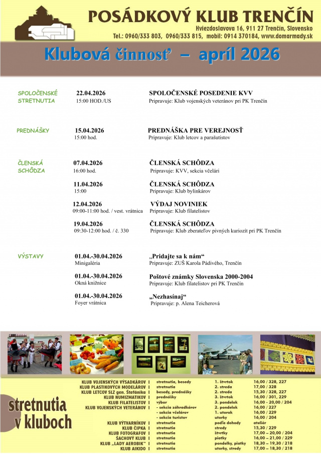 Titulný obrázok k aktualite: Klubová činnosť  –  apríl 2026