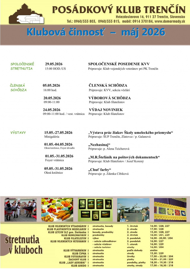Klubová činnosť  –  máj 2026